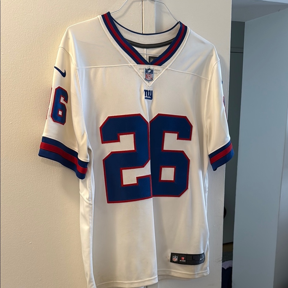 NFL Giants White Jersey with Blue and Red Details
